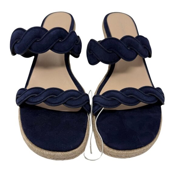 Stuart Weitzman Twistie Flat Sandals Open Toe Wedge Heels Women's 7 Navy NWOB - Picture 2 of 9